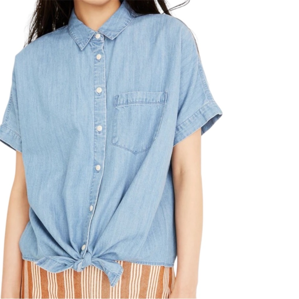 Madewell Denim Short-Sleeve Tie-Front Shirt